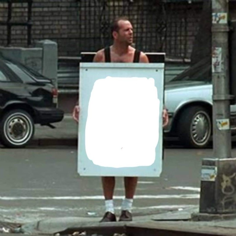 Create meme: Bruce Willis with a poster in Harlem, Die Hard 3: Retribution, Michael Lewis and Tony Barry