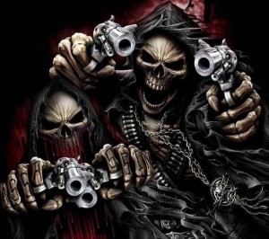 Создать мем: скелет с револьвером, скелеты крутые, grim reaper art