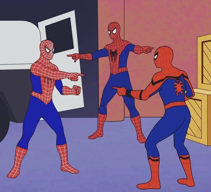 Создать мем: человек паук мем, человек паук показывает на человека паука мем, мем два человека паука