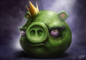 Create meme: green pig, angry birds pig, angry birds