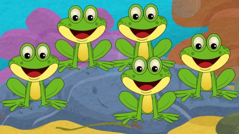 Create meme: five green frogs, frog choir, naughty frogs