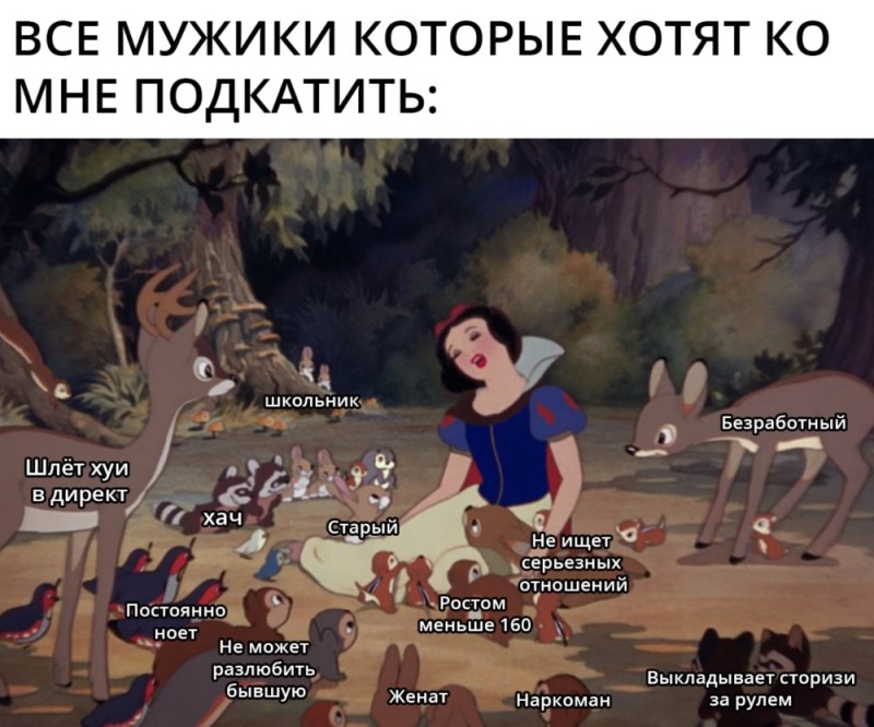 Создать мем: белоснежка с животными, белоснежка мультфильм 1937, белоснежка лес 1937
