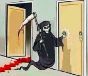 Создать мем: lil bomber meme jojo, мем со смертью, reaper knocks on the door