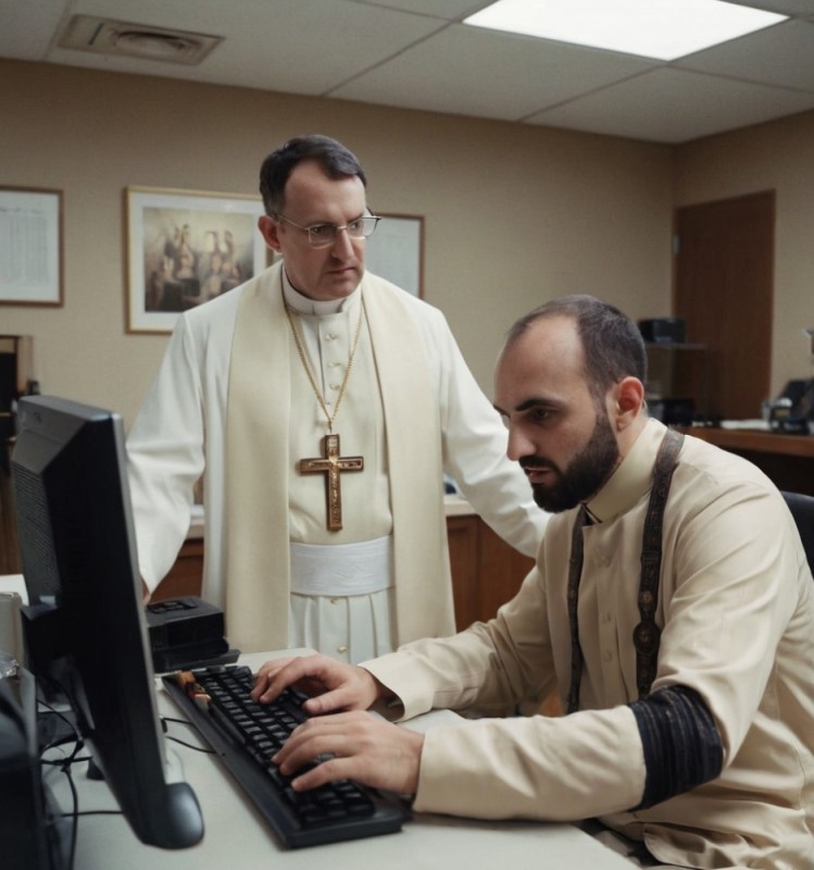 Create meme: the Pope , the priest , catholic church