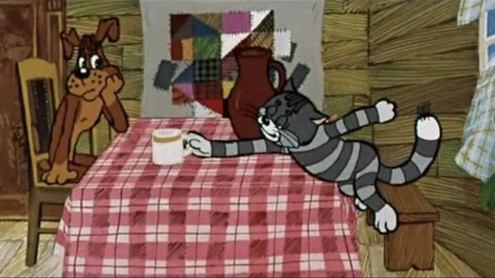 Создать мем: простоквашино мультфильм 1984, простоквашино матроскин, трое из простоквашино кот матроскин