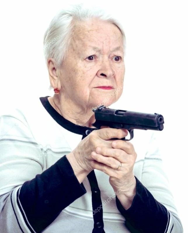 Create meme: woman , grandmothers, grandma with a gun