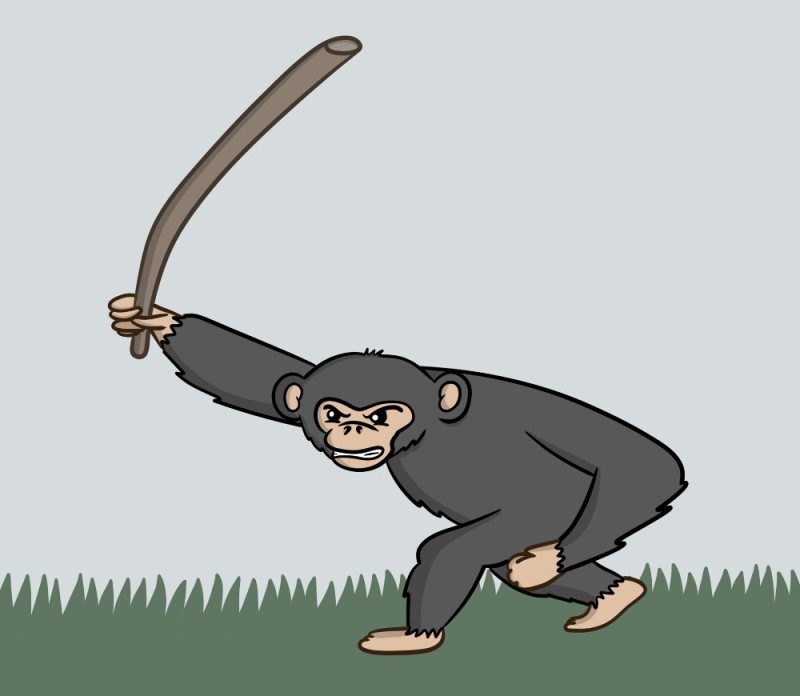 Create meme: rebellion a monkey with a stick, a monkey with a stick, Monkey on a cartoon branch