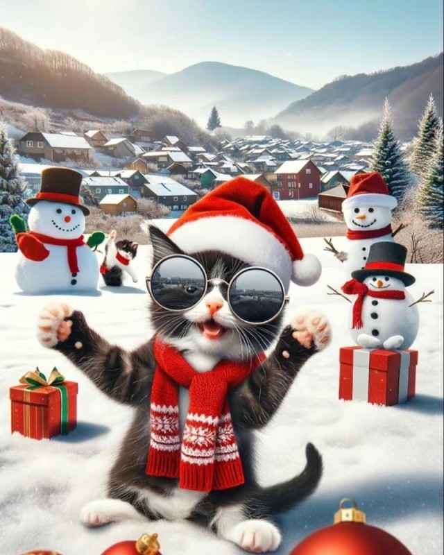 Создать мем: прикол, открытки с наступающим, новогодние котята блестящие
