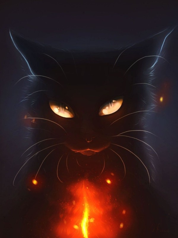 Create meme: cat art, black cat art, the cat with fiery eyes