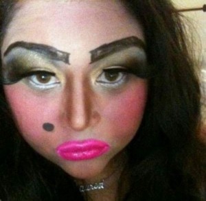 Create meme: eyebrows funny, the funny makeup, funny makeup on her face