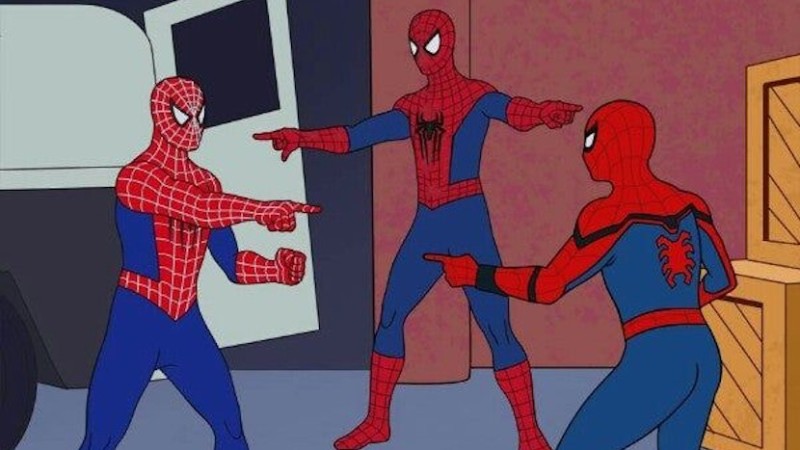 Create meme: meme two spider-man, meme 2 spider-man, 3 spider-man meme