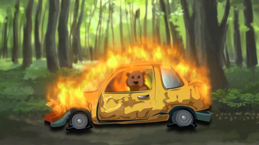 Создать мем: горящий автомобиль, memes 2022, медведь и горящая машина
