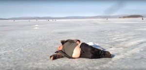 Create meme: drunken fisherman on the ice, a fisherman on the ice joke, be fine