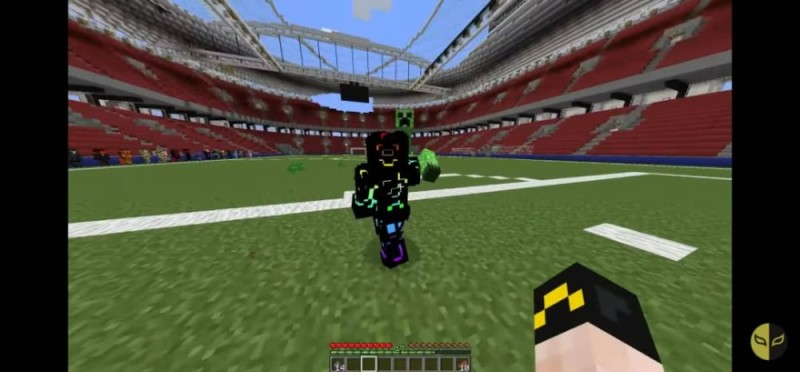 Create meme: minecraft , a football field in minecraft, minecraft football