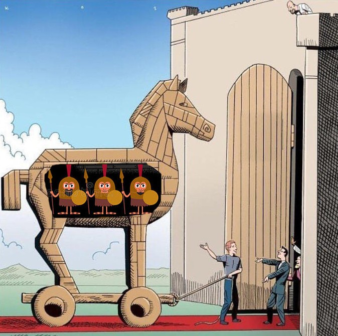 Create meme: a Trojan horse meme, Trojan horse myth, trojan horse drawing