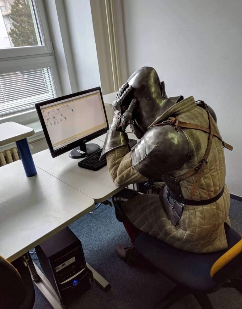 Create meme: funny knight, The knight in the office, armor warrior 3