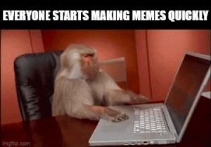 Создать мем: думающая обезьяна мем за компьютером, обезьяна за компьютером мем, обезьяна за ноутбуком
