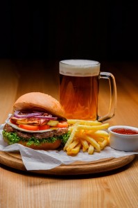 Create meme: share a Burger and a beer, burger and guinness, beer and fries