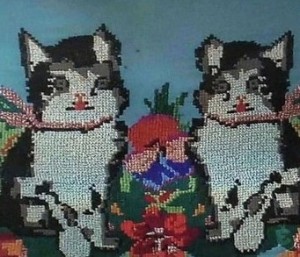 Создать мем: вышивка, кошка вышивка крестом легкая, кирпичное плетение бисером кот