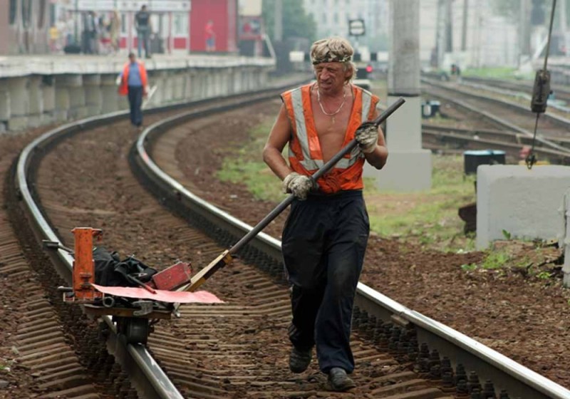 Create meme: trackways, railway workers, russian railways