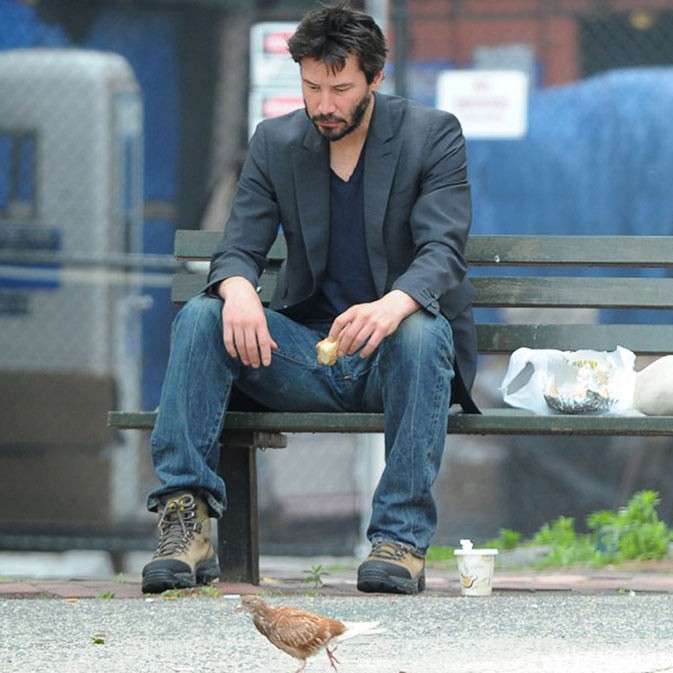 Create meme: Keanu Reeves on a bench, Keanu Reeves on a bench, meme sad Keanu 