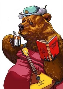Создать мем: медведь персонаж, медведь иллюстрация, медведь с балалайкой и водкой в ушанке