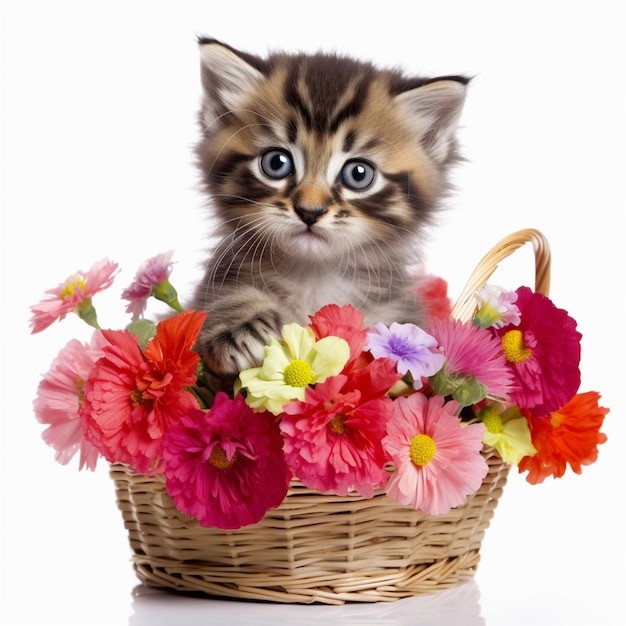 Создать мем: открытка для тебя, котенок счастливый в цветах, кошка