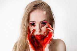 Create meme: zombie, fake blood, Catherine stray