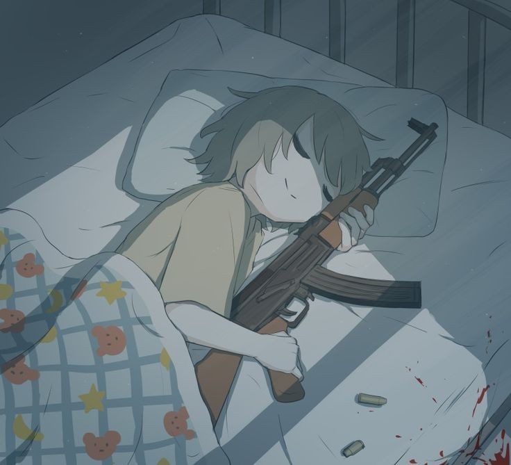Создать мем: аниме с оружием, японский художник avogado6 депрессия, персонажи аниме