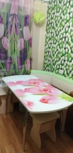 Create meme: flowers and table cloth, dining table MDF with photo printing (Orchid in water), table with photo printing