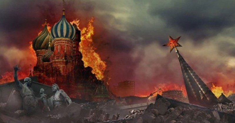 Create meme: the destroyed kremlin, the collapse of russia, the kremlin is on fire