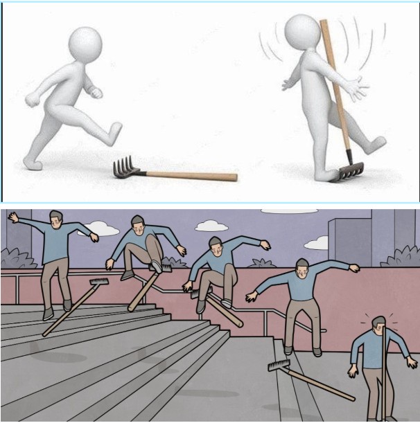 Create meme: man steps on a rake, on the same rake, shoes 