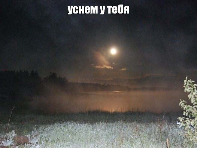 Создать мем: пейзаж ночь, лунная ночь, туман ночью