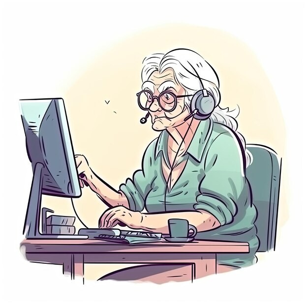 Create meme: grandma , old , granny at the computer illustrations