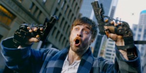 Create meme: Daniel Radcliffe guns akimbo, guns akimbo