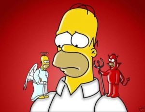 Create meme: Homer angel and demon on his shoulders, the simpsons, Homer