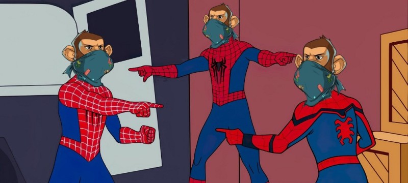 Создать мем: человеки пауки показывают друг на друга, мем 2 человека паука, человек паук мем