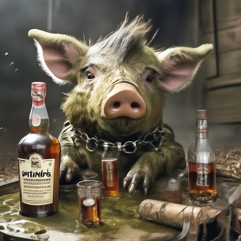 Create meme: drunk pig, pig , alcohol 