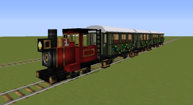 Create meme: train mod, a train in Minecraft made of trolleys, traincraft