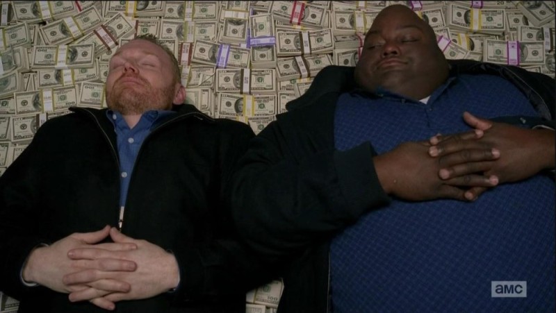 Create meme: meme breaking bad a lot of money, the negro from breaking bad, lying on a pile of money