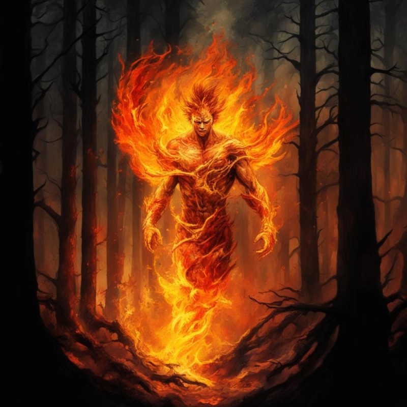 Создать мем: человек в огне арт, элементаль огня, огненный элементаль арт фэнтези