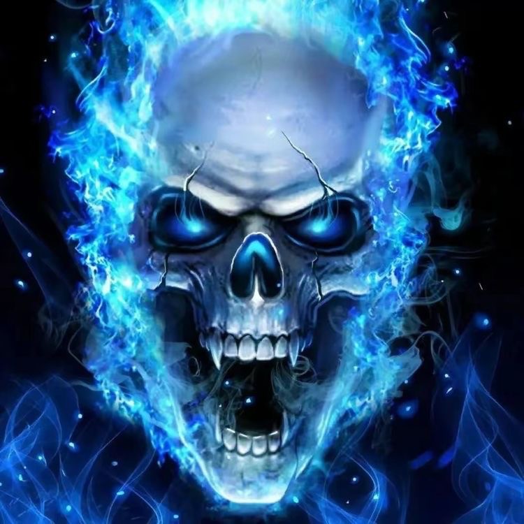 Create meme: skull beautiful, skull on fire , blue skull