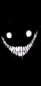 Create meme: scary smile on black background, the evil smile of a demon, scp 280 eyes in the dark