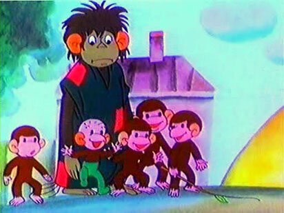 Create meme: careful, monkeys cartoon 1984, cartoon monkey cautiously, cartoon about monkeys and their mother