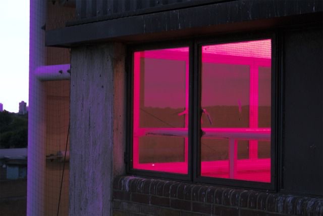 Create meme: purple light in the windows, pink light in the windows, window to the courtyard