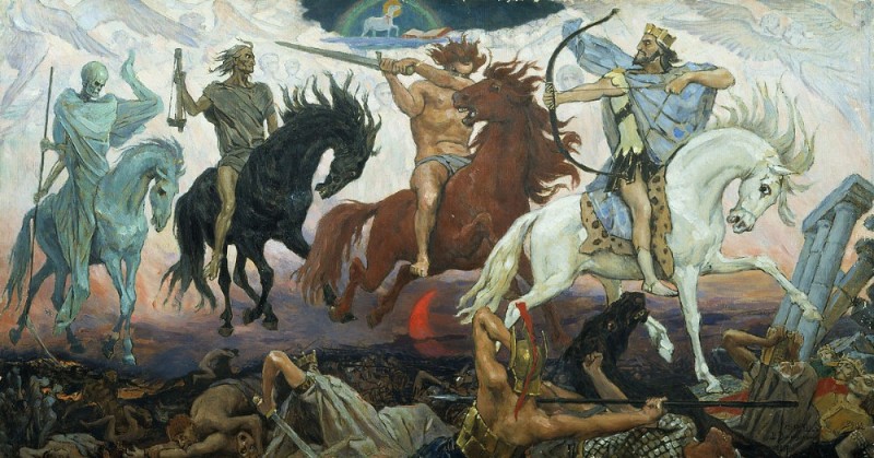 Create meme: The four horsemen of the apocalypse vasnetsov, vasnetsov horsemen of the apocalypse, Vasnetsov warriors of the apocalypse