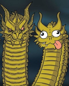 Create meme: drawn character, dragons, three-headed dragon meme