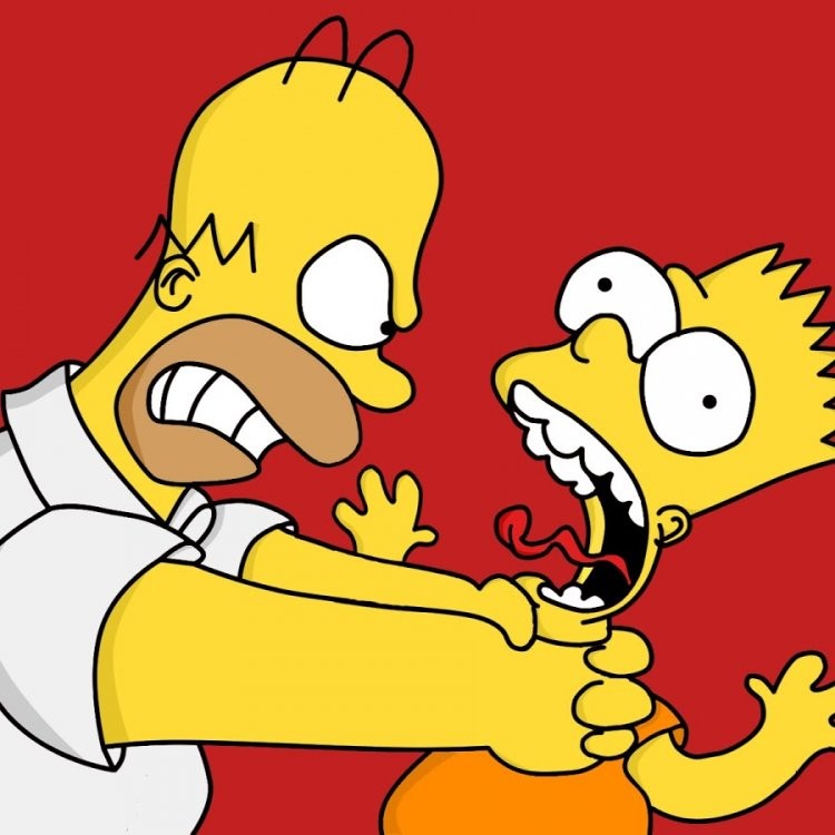 Create meme: Homer strangles Bart, Homer , the simpsons Homer strangling Bart