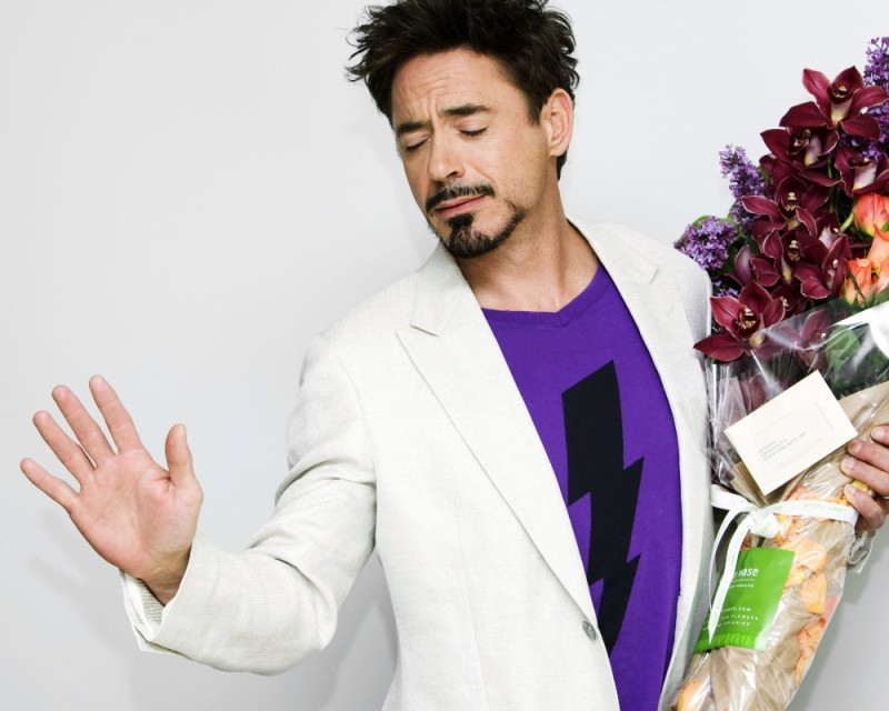 Create meme: Downey , Robert Downey Jr with flowers, Robert Downey Jr. 