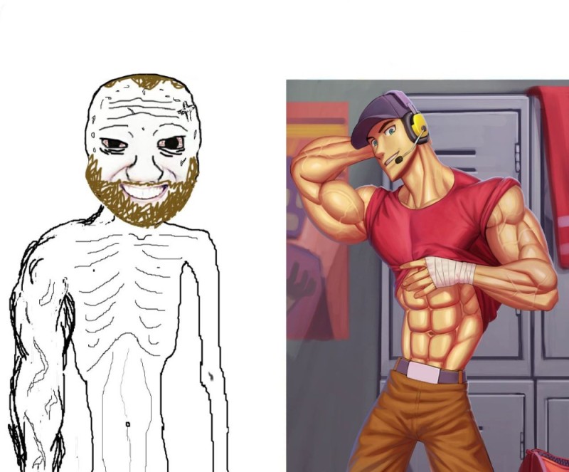 Create meme: buff scout tf2, wojak jesus, muscles 